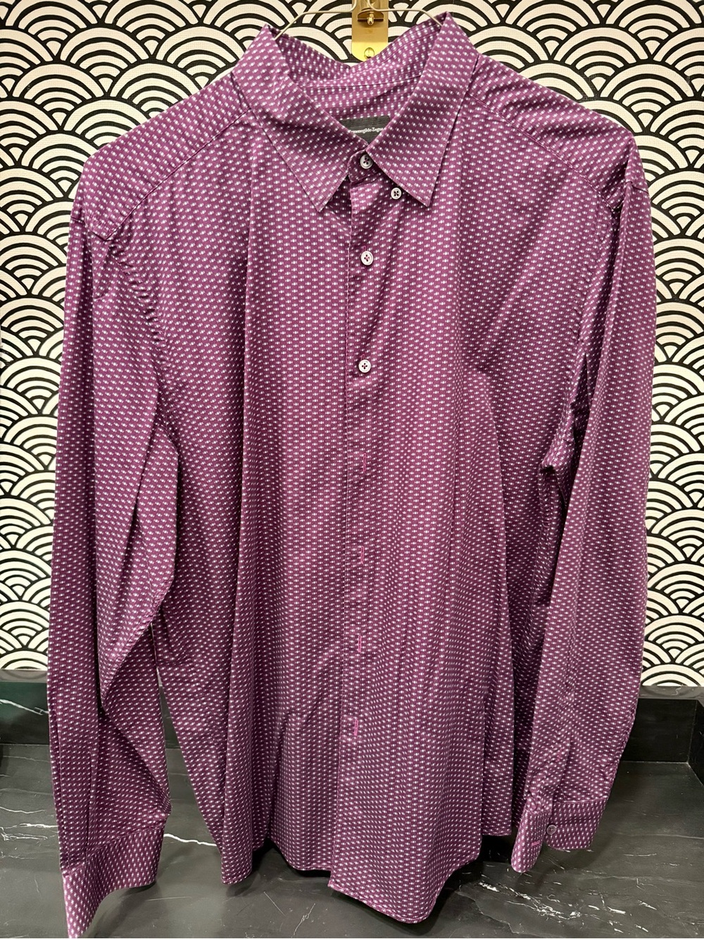 Ermenegildo Zegna Purple Geometric-Print Long-Sleeve Dress Shirt